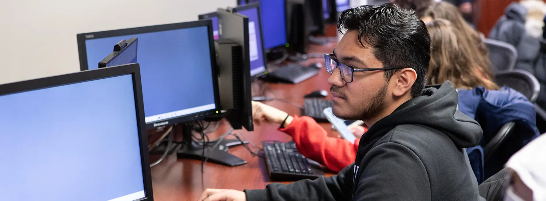 student in the finance lab