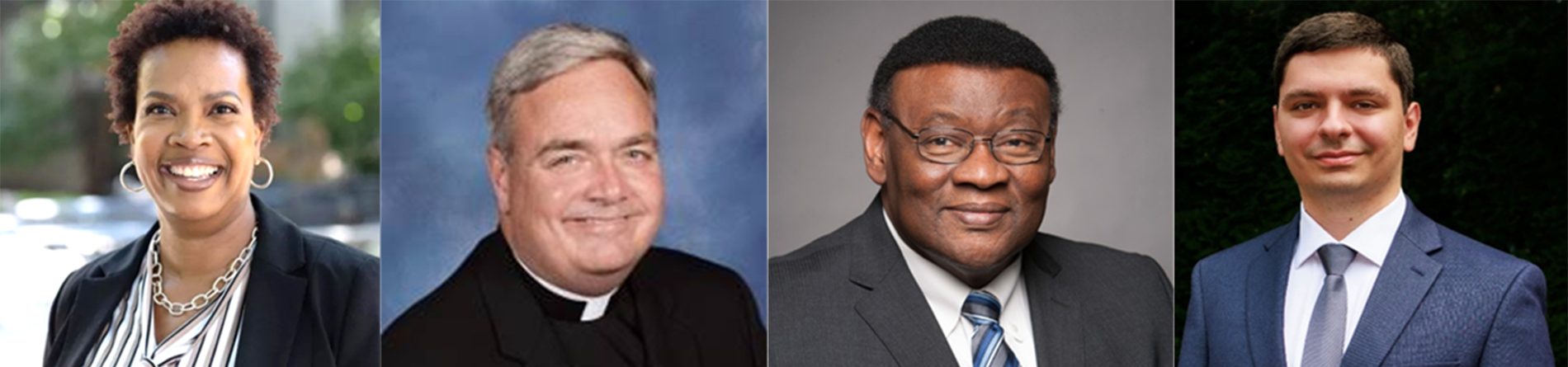 headshots of the 2026 Business Leadership Award recipients. From left: Winona Bynum '24, Robert J. Fisher '83, Isaiah “Ike” McKinnon ’75, ’78, and Paul Formosa '21, '22.