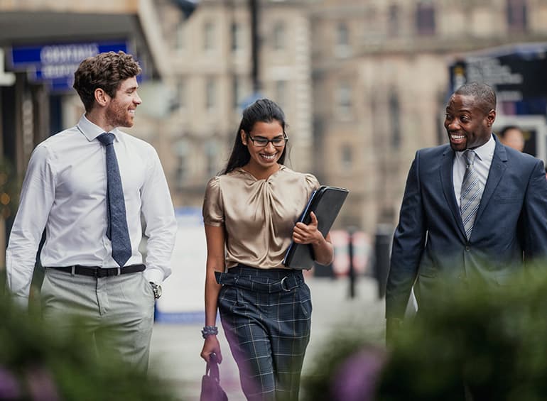 business students walking